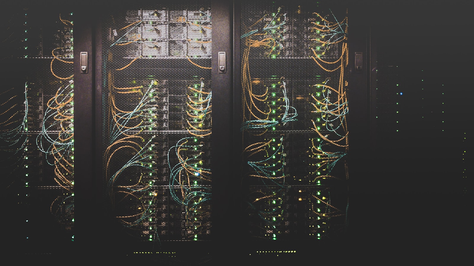 Dark server racks with status LEDs
