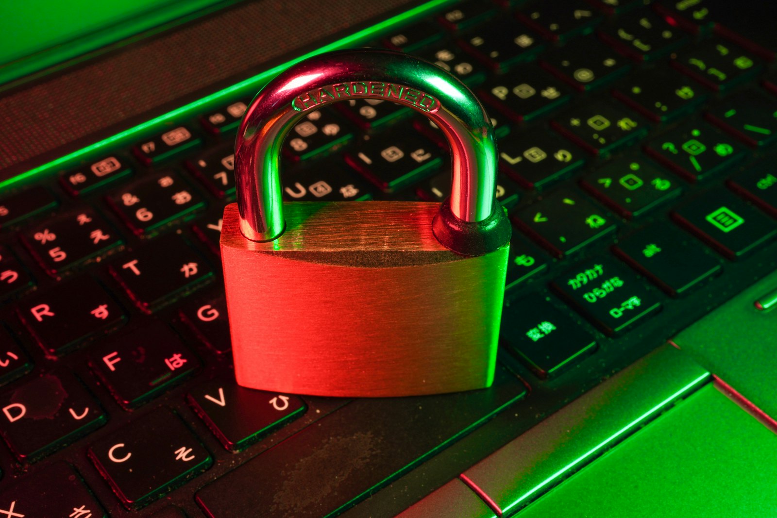 Red padlock on a computer keyboard